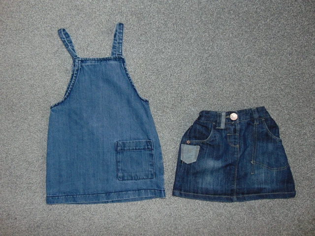 Bundle Mix, Girls' Denim Pinafore Dress & Skirt, Next, Age 2-3 Years, VGC