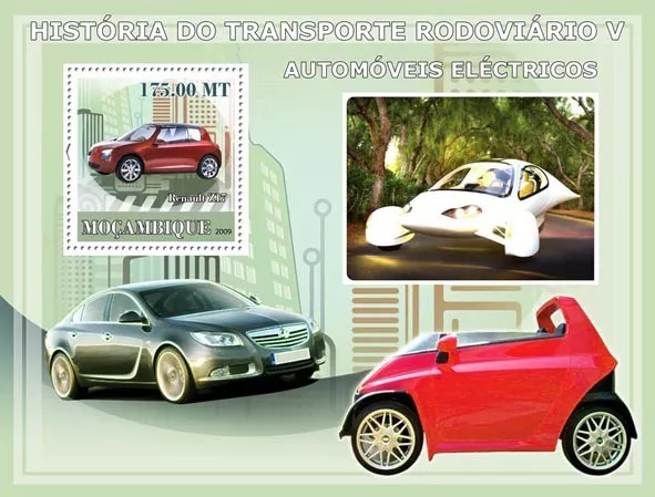 RENAULT ZOE (Z17) City Concept Electric Car Stamp Sheet (2009 Mozambique)