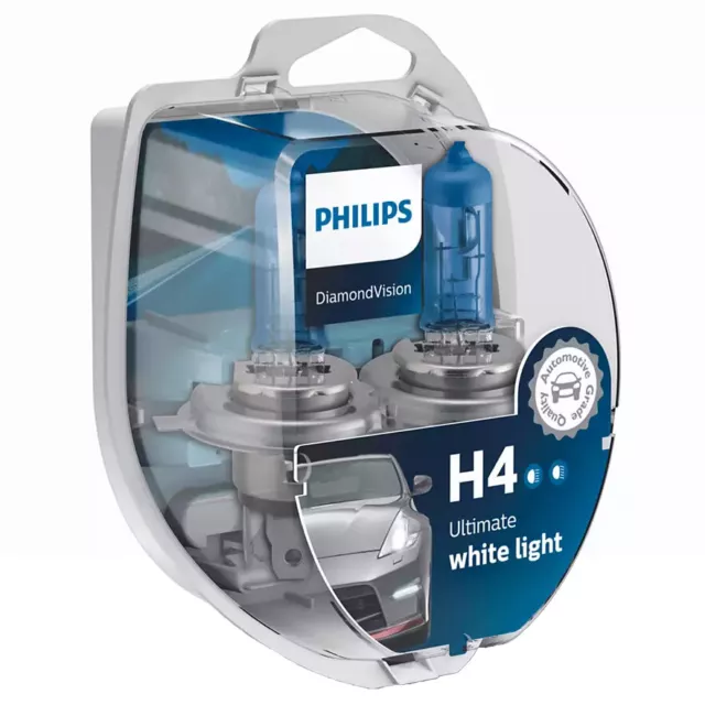 Philips Diamond Vision 5000K H4 Car Headlight Bulbs (Twin Pack of Bulbs)