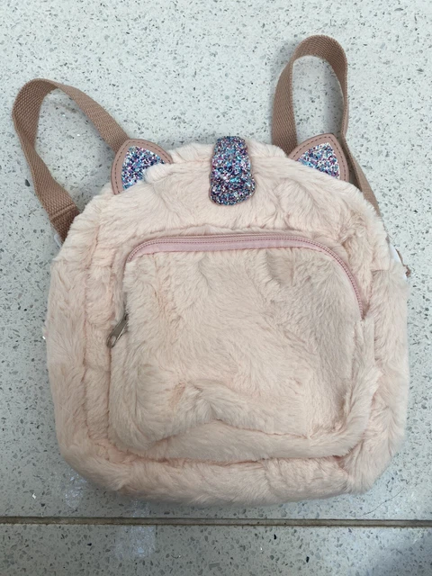 NEXT Pink Faux Fur Girls Kids Glitter Unicorn Rucksack Backpack Bag Adjustable