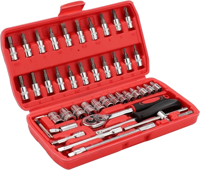 EGOFINE 46 Pieces 1/4 inch Drive Socket Ratchet Wrench Tool Set, with Bit Socket