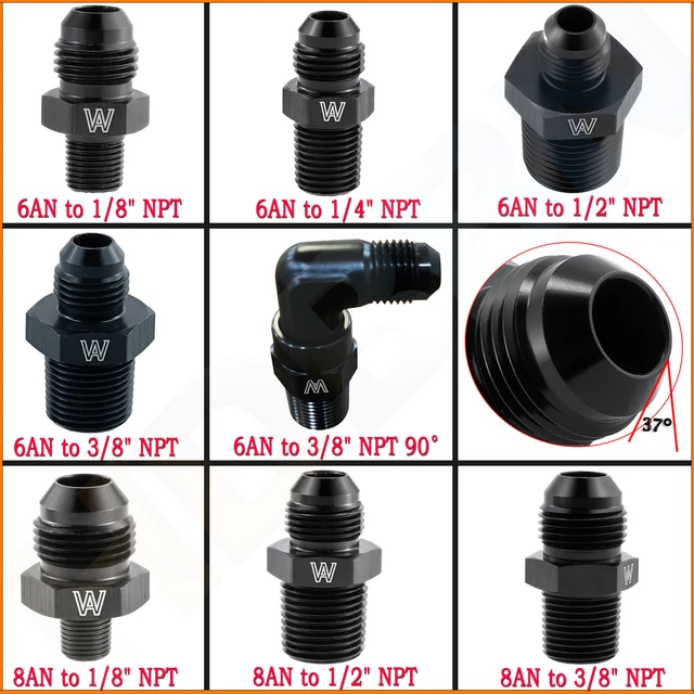 6AN 8AN Flare to 1/8"/ 1/4"/ 1/2"/ 3/8" NPT Male Flare Hose End Fitting Adapter