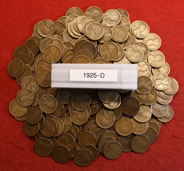 1925-D Lincoln Wheat Cent Penny 50 Coin roll Circulated