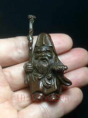 Chinese Bronze Carving Earth god Statue desk ornaments old signature Collection