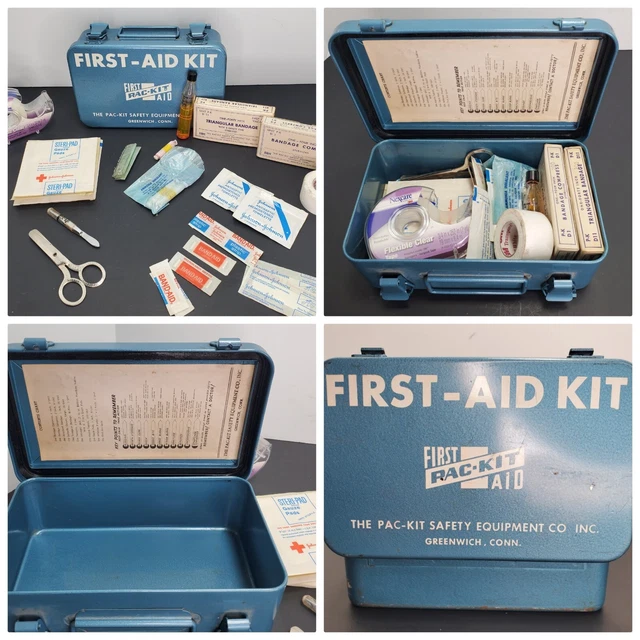 VINTAGE SCHOOL BUS First Aid Steel Box Water Seal PacKit Safety