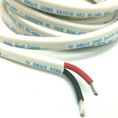 12/2 AWG Gauge Marine Grade Wire, Boat Cable, Tinned Copper, Flat Red/Black