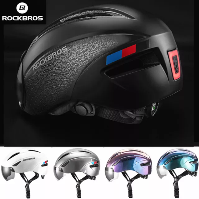 ROCKBROS Goggles Bicycle Helmet w/ Safety LED Rear Light MTB Road Bike Helmet