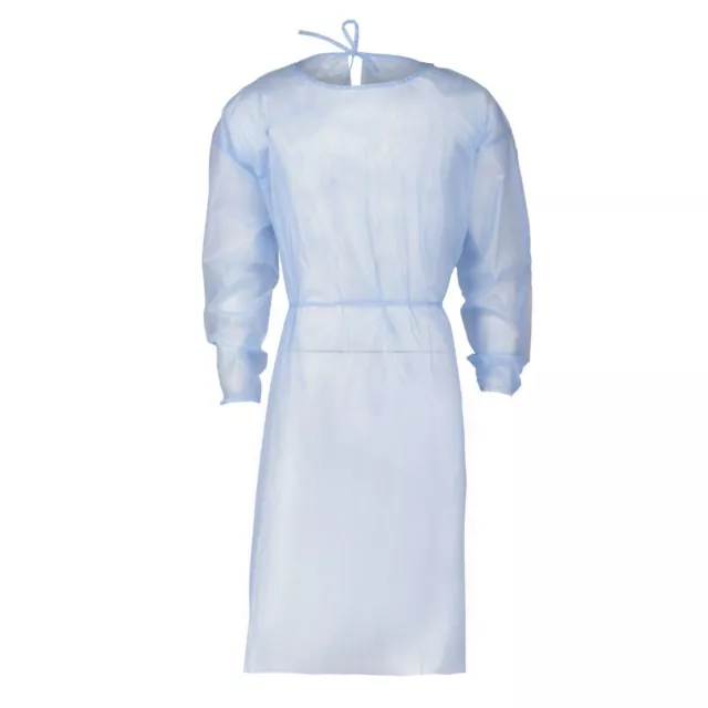 50-Disposable Isolation Gown Medical Dental Long Sleeve Elastic Cuff Tie Back