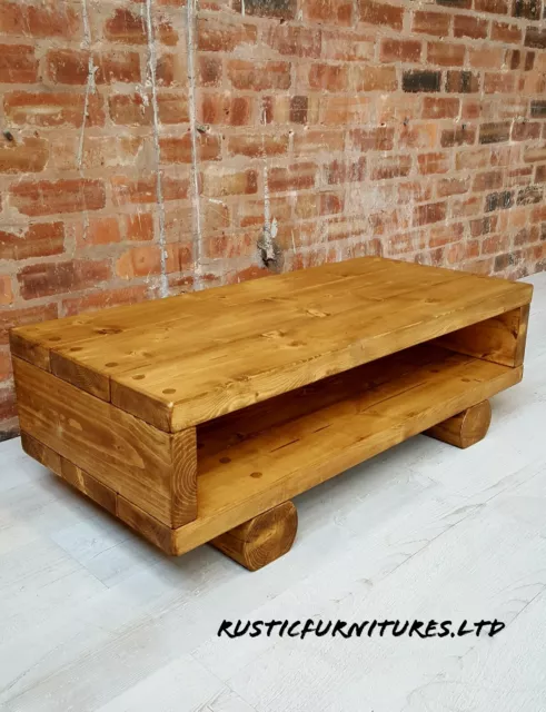 Rustic Coffee Table/TV Stand/Rustic Chunky Handmade Solid Pine Wood Coffee Table