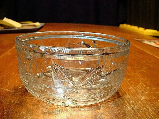 Antique ABP Cut Crystal Footed Bowl with Floral Motif Signed HAWKES