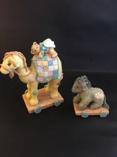 2 CHERISHED TEDDIES CAMEL And DONKEY PULL TOYS FIGURINES RETIRED ENESCO 1993