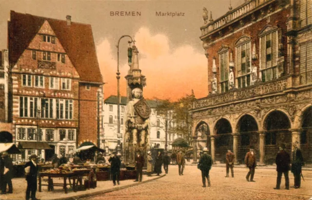 AK Bremen ca. 1920 (?) Marktplatz Marktstände Passanten