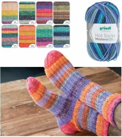 Sockenwolle, Hot Socks Madena, von GRÜNDL, 4-fach Strumpfwolle, (6,39 / 100g)