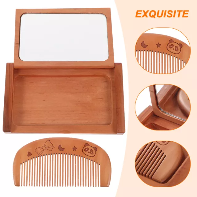 Wooden Simple Pocket Mirror With Comb for Girl Women 2