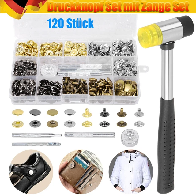 50SET Druckknopf Druckknöpfe Nähfrei Buttons Werkzeug Ring Mit