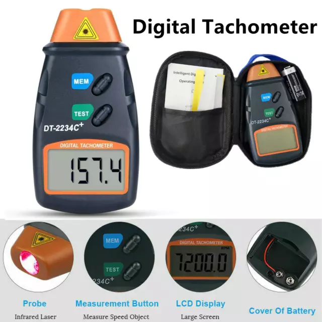 Digital Tachometer Laser Photo Non Contact RPM Tach Meter Motor Speed Gauge LCD