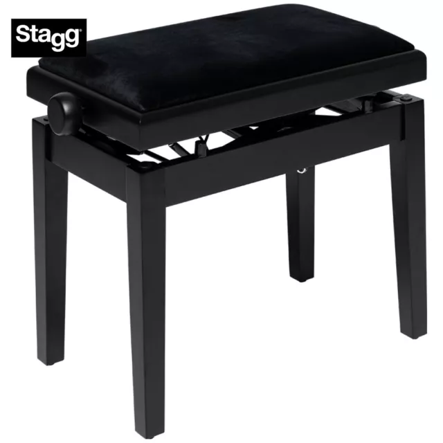 Stagg PBH-390-BKM-VBK Matte Black Hydraulic Piano Bench w/ Fireproof Velvet Top