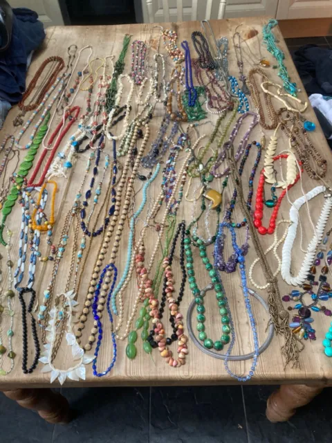 vintage costume jewellery huge job lot necklaces glass beads etc look
