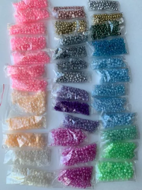 Glass Seed Beads 6/0, 325 grams, Bulk Lot 36 Pearly Mixed Colors NEW Glass Seed Beads 6/0, 325 grams, Bulk Lot 36 Pearly Mixed Colors NEW