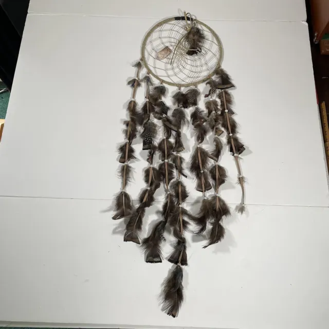 Vintage Dream Catcher Leather and Bird Feathers Unknown Origin
