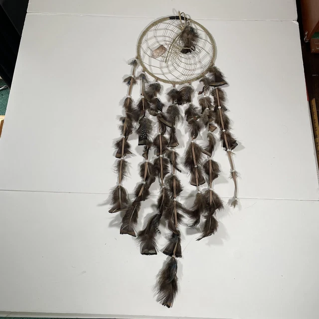 Vintage Dream Catcher Leather and Bird Feathers Unknown Origin