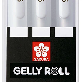 SAKURA gelly roll, wit, 3 pennen, helder wit, in een koffer, fijne maat 05