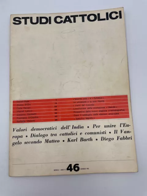 Studi Cattolici N.  46 1965 Valori democratici India Karl Barth Per unire Europa