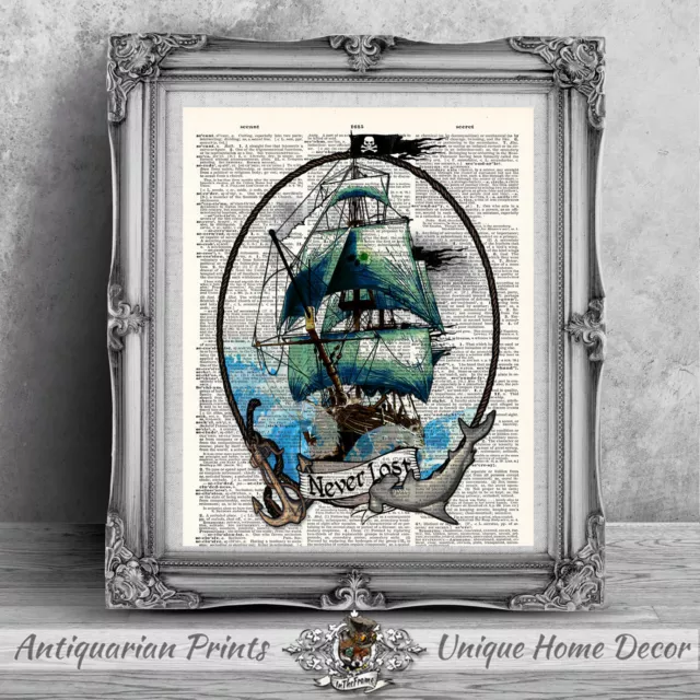 Pirate art Print on antique dictionary book page, Bathroom Wall Decor Tattoo art