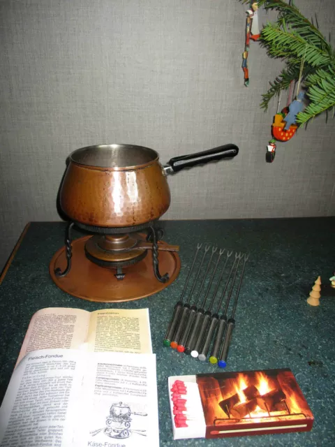 Fondue Set Kupfer Wagner "Sorella" 8 Fondue-Gabeln Edelstahl Brenner Stöckli Rez