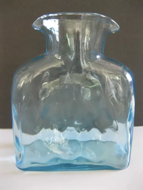 Vintage Heavy Teal Ice Blue Glass Bryce Double Spout Large Pitcher Water Bottle