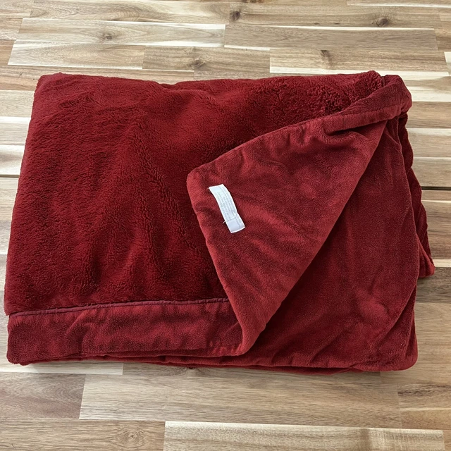 RESTORATION HARDWARE RH Red Fleece Reversible Short Faux Fur Throw