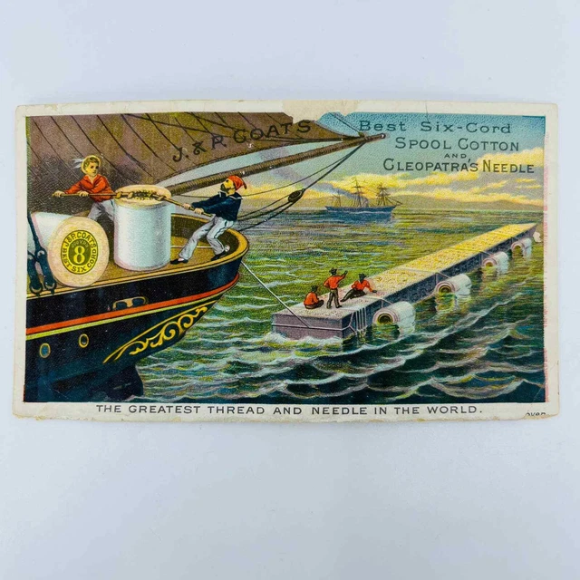 1880s Victorian Trade Card JP Coats Thread Cleopatra’s Needle 1880 Calendar AA2
