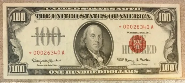 1966 $100 Us Legal Tender *Star* Note, Red Seal, Vf In My Opinion.      8966R