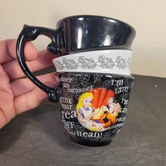 Silver Buffalo Disney Alice in Wonderland Monochrome Stacked Teacups  Sculpted Ceramic Mug