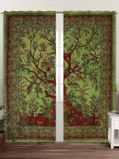 Indian Tree of Life Mandala Curtain Drapes Wall Decor Curtains Boho Valances Set