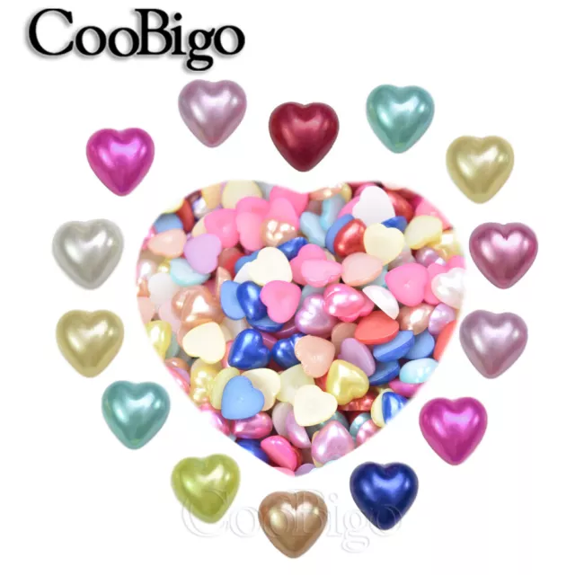 100pcs FlatBack Heart Shaped Half Pearl Beads For Garments Scrapbook 11.5mm