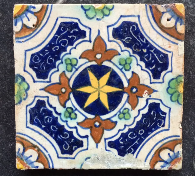 Antique Early Dutch Delft Maiolica Tile Star/Ornamental ''Scrafito'' Circa 1600