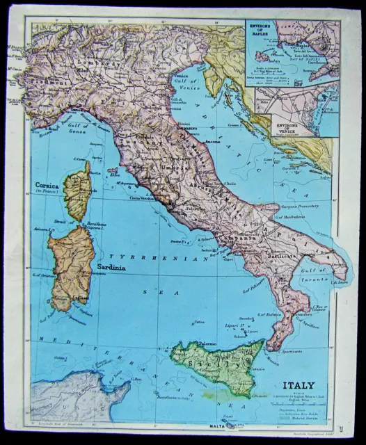 COLOUR Glass Magic Lantern Slide MAP OF ITALY C1910 PHOTO