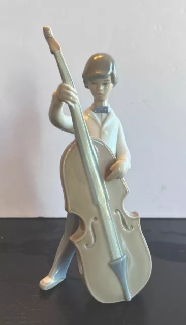 Lladro BOY WITH DOUBLE BASS 9" Tall Retired Porcelain Figurine #4615 MINT