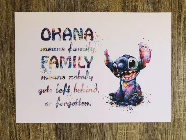 Disney Lilo & Stitch Ohana Family Picture Print Wall Art Watercolour Size A4