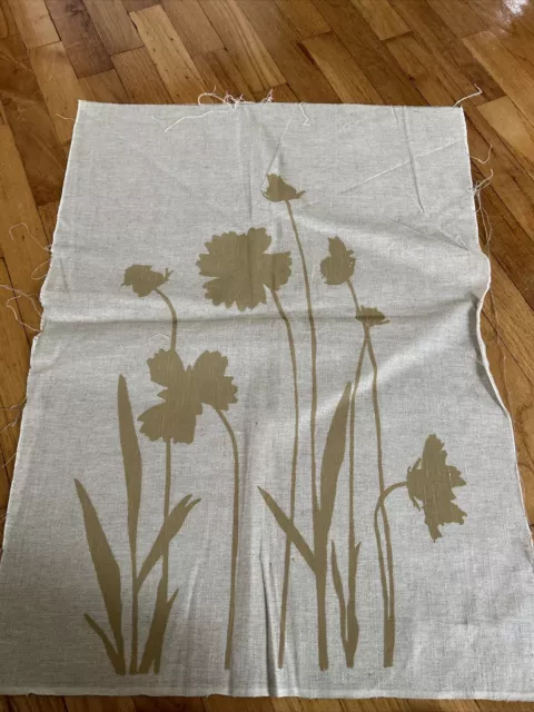 Vintage Marushka Linen Screen Print Floral Daffodil Weeds Tans MCM No Name