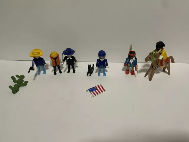 Playmobil Geobra lot of 8 figures with accessories Cowboys Indians Western