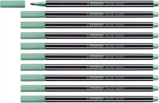 Metallic Premium Felt Tip Pen - STABILO Pen 68 Metallic - Box of 10 - Green Meta