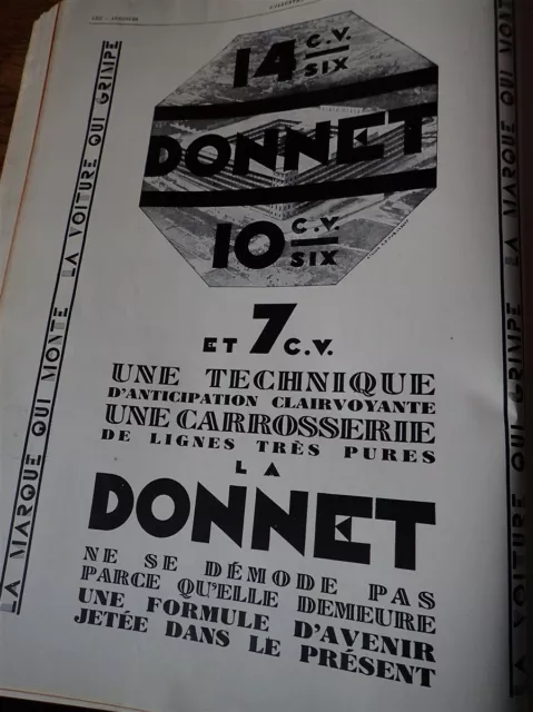 DONNET automobile publicité papier ILLUSTRATION 1929 col