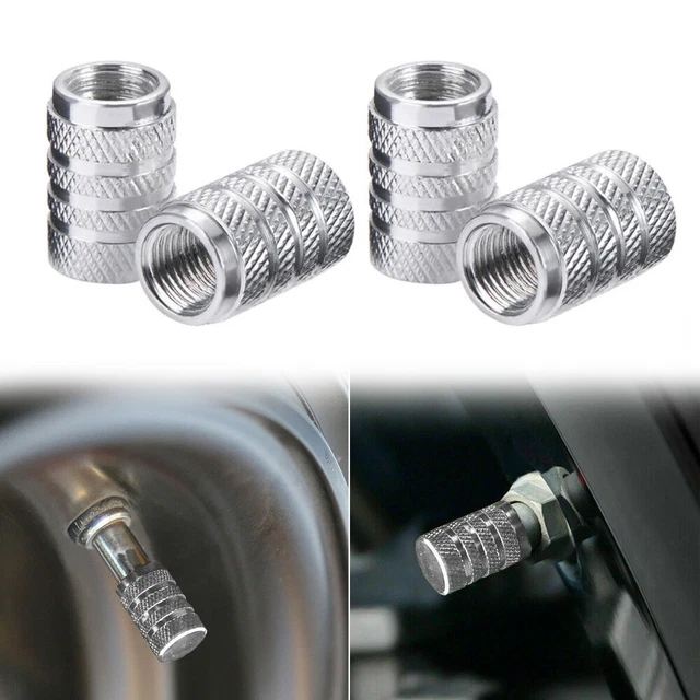 4x Chrome Aluminium Car Wheel Tire Valve Air Stems Screws Dust Cover Cap Parts