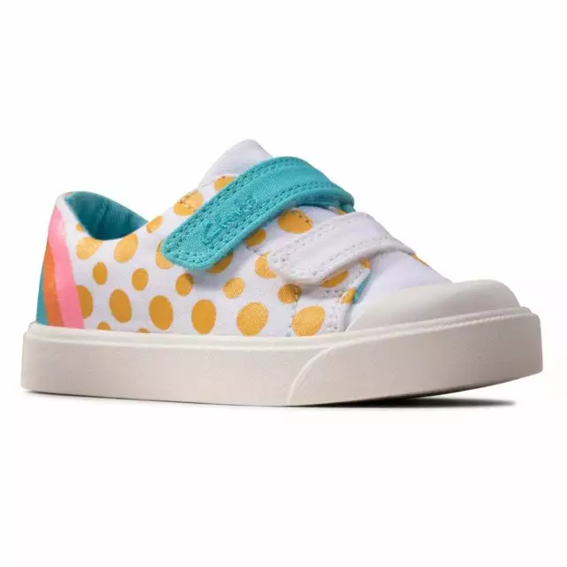 BNIB Clarks Toddler Girls CITY BRIGHT White Combi Canvas Shoes