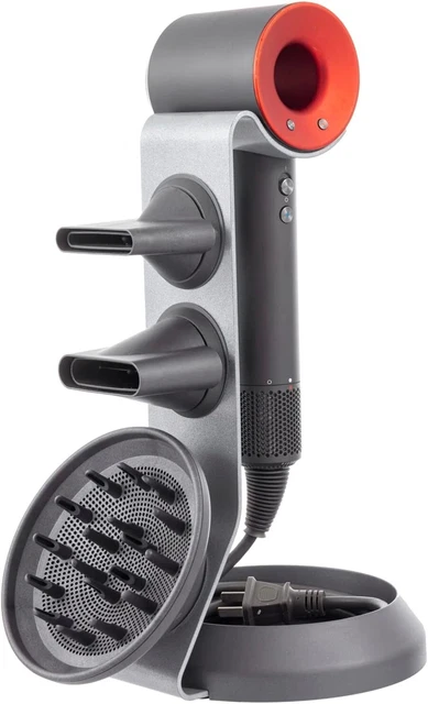 Tabletop Silver Metal Hairdryer Stand, Bathroom Hair Dryer with Attachment Slots