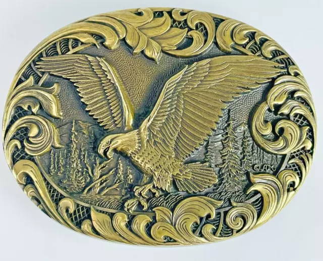 Hunting Diving Soaring American Eagle Award Design Medals Brass Belt Buckle VTG