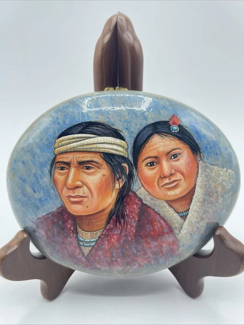VINTAGE NATIVE AMERICAN Couple Hand Painted Rock Stylized