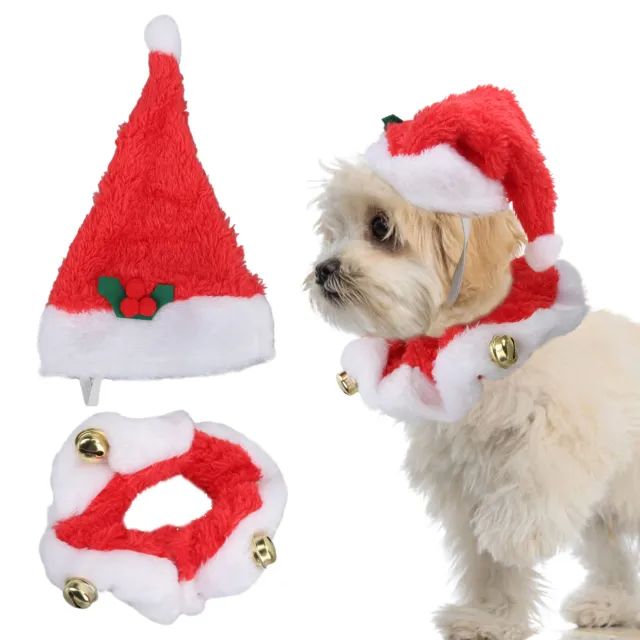 2 Set Cane Cappello Di Natale Collare Costumi Da Gatto Di Santa Con Campanel DB3